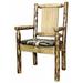 Loon Peak® Abella Solid Wood Slat Back Arm Chair in Brown Wood/Upholstered/Fabric in Brown/Green | 38 H x 18 W x 19 D in | Wayfair