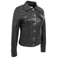 Womens Trucker Leather Jacket Black Fitted American Girls Denim Biker Style Coat - Marisa (18)