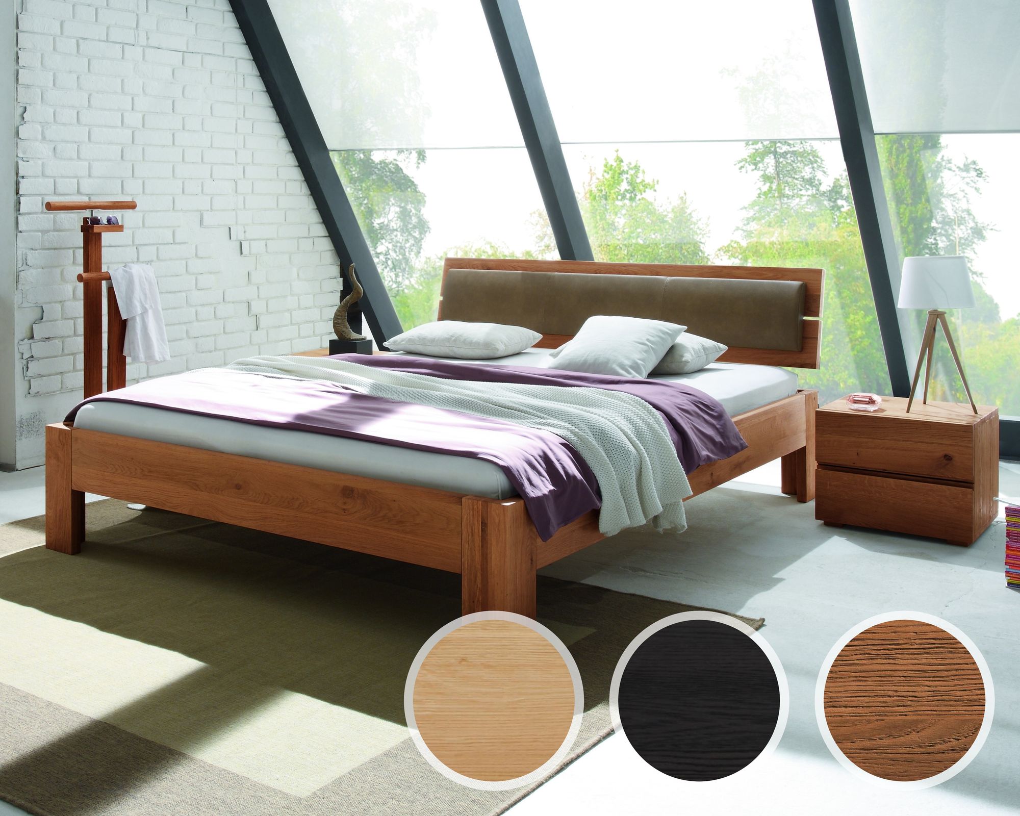 Hasena Oak-Line Massivholzbett Alpa/Corno 120x200 cm / Eiche natur, gebürstet, geölt