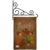 Breeze Decor Eat, Drink & Give Burlap Fall Thanksgiving Impressions Decorative 2-Sided Burlap 19 x 13 in. Garden Flag in Brown | Wayfair