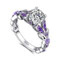 Jeulia 4.3 Carat Personalized Sterling Silver Butterfly Rings for Women Purple Amethyst Birthstone Bridal Rings Set Round Cut Wedding Engagement Promise (Amethyst Purple, Q 1/2)