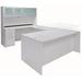 White Adjustable Height Rectangular Front U-Shaped Desk w/Hutch