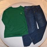 Ralph Lauren Matching Sets | Boys Long Sleeve Shirt And Jeans | Color: Blue/Green | Size: 8b