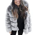 KEYIA Women Faux Mink Winter Hooded New Faux Fur Jacket Warm Thick Sloid Outerwear Jacket Gray