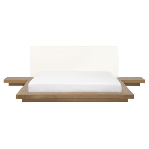 Wasserbett Braun 160 x 200 cm Mit Wasserbettmatratze Holzfurnierte MDF Platte Elegant Japanischen Stil