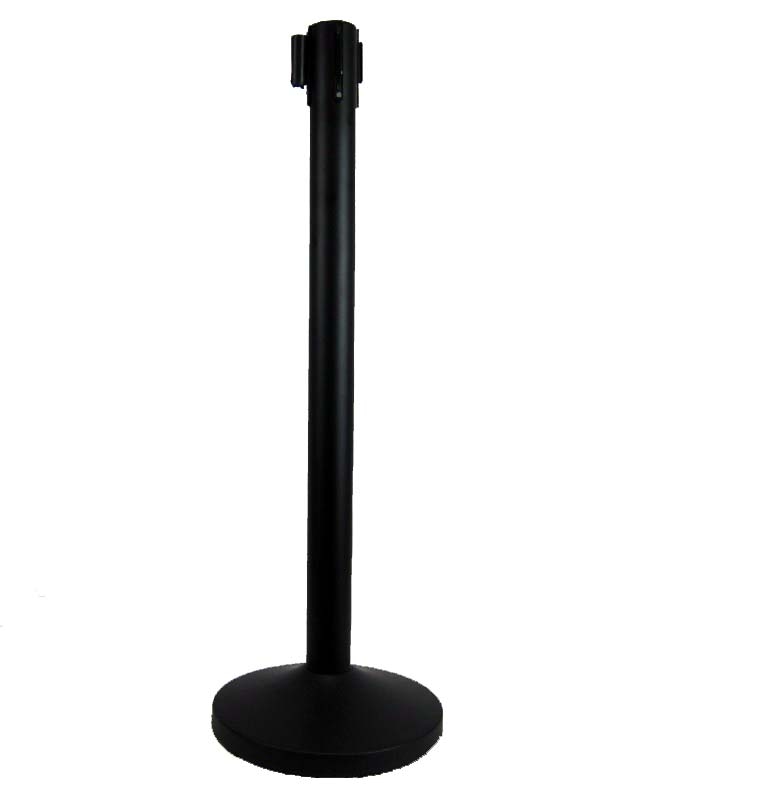 Airbrush-City 1x Absperrpfosten Absperrständer schwarz mit 3 Meter Gurt - Band Personenleitsystem Abgrenzungsständer schwere Ausführung Image