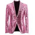 Leader of the Beauty Mens Sequin One Button Blazer Slim Fit Jacket Shiny Tuxedo Suits Jacket 48 chest/42waist Pink