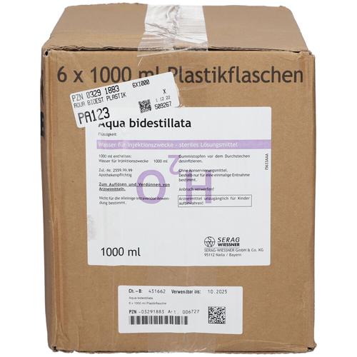 Aqua Bidest Plastik 6x1000 ml Infusionslösung