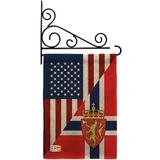 Breeze Decor American Norway Friendship 2-Sided Burlap 19 x 13 in. Garden Flag in Black/Blue/Brown | 18.5 H x 13 W x 0.1 D in | Wayfair