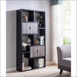 Gracie Oaks Blevins Geometric Bookcase Wood in Black/Brown/Gray | 71 H x 35 W x 11 D in | Wayfair 17000573B08C4DDCB008419D262A4759