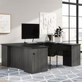 Wade Logan® Ayaaz Reversible U-Shape Executive Desk w/ Built in Outlets Wood in Gray/Black | 29.6 H x 71 W x 58.9 D in | Wayfair