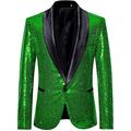 Leader of the Beauty Mens Shawl Lapel Sequin Prom Jacket One Button Casual Coat Slim Fit Suit Blazer Wedding Prom Tuxedo 44 chest/38waist Green