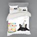 East Urban Home Birthday Party Sleepy French Bulldog Party Cake w/ Candles Cone Hat Celebration Image Duvet Cover Set Microfiber in Black | Wayfair