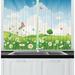 East Urban Home 2 Piece Meadow Colorful Spring Time Sunny Landscape Flowers Butterflies Idyllic View Cartoon Print Kitchen Curtain Set | Wayfair