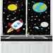 East Urban Home 2 Piece Astronomy Outer Space Themed Cartoonish Stars Earth Moon Rocket & Sun Kitchen Curtain Set | 39 H x 55 W x 2.5 D in | Wayfair