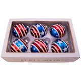 Kurt Adler 6 Piece Stars & Stripes Glass Ball Ornament Set Glass in Blue/Red/White | 13.07 H x 3.1496 W x 3.1496 D in | Wayfair GG0878