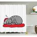 The Holiday Aisle® Christmas Cat w/ Santa Hat Single Shower Curtain Polyester in White | 69 H x 105 W in | Wayfair 38DF3CC94FA84A2DA1E8094A68D97C51