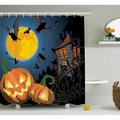 The Holiday Aisle® Halloween Decor Moon Pumpkin Shower Curtain + Hooks Polyester | 69 H x 105 W in | Wayfair 2F57C4D721E143CE97F280E6007B9444