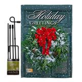 Breeze Decor Holiday Greeting Wreath Winter Wonderland Impressions 2-Sided Polyester 19 x 13 in. Flag Set in Black/Green | 18.5 H x 13 W in | Wayfair