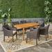 Gracie Oaks Hobdy 7 Piece Outdoor Dining Set Wood/Wicker/Rattan in Brown/Gray/White | 30 H x 71 W x 35.5 D in | Wayfair