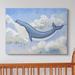 Zoomie Kids Ringold Flying Whale Animal Pastel Blue Kids Nursery Painting Canvas in White | 36 H x 48 W x 1.5 D in | Wayfair