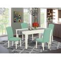 Winston Porter Nallely 5 Piece Extendable Solid Wood Dining Set Wood/Upholstered in White | 30 H in | Wayfair 60960A5FD39642A08F4C869152BECC60
