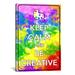 Winston Porter Jetter Keep Calm & Be Creative Graphic Art on Canvas Metal in Green/Indigo/Yellow | 60 H x 40 W x 1.5 D in | Wayfair