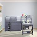 Harriet Bee Eirwen Twin Loft Bed, Desk Low Study w/ Storage Pine w/ Cabinet Ladder, Bookcase Shelf in Gray | 43.25 H x 42.5 W x 78 D in | Wayfair