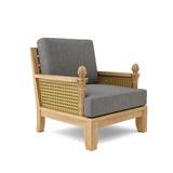 Arlmont & Co. Arcadia Teak Patio Chair w/ Sunbrella Cushions Wood in Brown/Orange/White | 32.5 H x 33 W x 33 D in | Wayfair