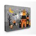 The Holiday Aisle® 'Trick Or Treat Haunted House Scene Ghosts Moon Pumpkins Bats' Graphic Art Print /Canvas in Brown | Wayfair