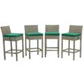 Highland Dunes Conduit Bar Stool Outdoor Patio Wicker Rattan Set of 4 Wicker/Rattan in Gray/Green | 39.5 H x 17.5 W x 18 D in | Wayfair