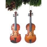 The Holiday Aisle® 2 Piece Symphony Instrument Hanging Figurine Ornament Set Wood in Black/Brown/Orange | 5 H x 3 W x 1 D in | Wayfair