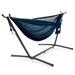 Ebern Designs Vivere Goffe Double Classic Mesh Hammock w/ Stand & Carry Bag (400 lb Capacity) Cotton in Blue | 43 H x 47 W x 110 D in | Wayfair