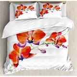 East Urban Home Floral Orchid Flower Branch w/ Bright Color Petals Blossom Botany Wild Blooms Picture Duvet Cover Set Microfiber | Queen | Wayfair