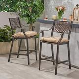 Wildon Home® Dunblane 28.25" Patio Bar Stool w/ Cushion Metal in Brown | 46.5 H x 24.25 W x 24.25 D in | Wayfair 78C43490205740D28284C5766A474521