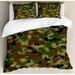 East Urban Home Camo Grunge Graphic Camouflage Summer Theme Armed Forces Uniform Inspired Dark Duvet Cover Set Microfiber in Brown/Green | Wayfair