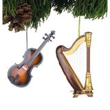 The Holiday Aisle® 2 Piece Classic Instrument Hanging Figurine Ornament Set Wood in Brown/Yellow | 5 H x 3 W x 1 D in | Wayfair