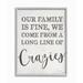 Gracie Oaks Family Of Crazies Funny Wood Texture Word Design - Textual Art Print on Canvas in Gray | 20 H x 16 W x 1.5 D in | Wayfair