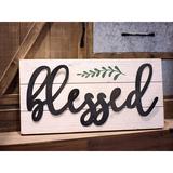 Gracie Oaks Blessed Metal 3D Quote on Wood Sign Plaque Wall Décor in Black/Brown/White | 11.75 H x 23.625 W x 1.5 D in | Wayfair