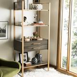 Latitude Run® Skylar 72" H x 32" W Iron Etagere Bookcase Wood/Metal in Gray/Yellow | 72 H x 32 W x 18 D in | Wayfair