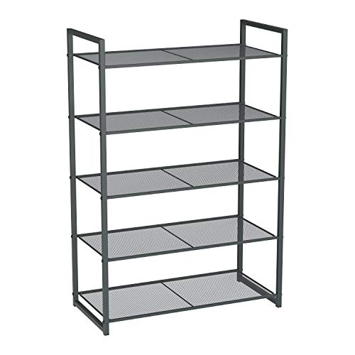 SONGMICS 5-Tier Shoe Rack, Stackable Shoe Organiser, 15-20 Pairs of Shoes, Metal Shoe Rack Storage, 24.8 x 11.8 x 36.2 Inches, Smoky Gray ULMR85GC