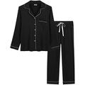 Amorbella Womens Summer Bamboo Button Down/Up Pajama/Pj/Sleep Sets Sleepwear(Black, Large)