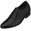 CALTO Men's Invisible Height Increasing Elevator Shoes - Black Leather Slip-on Formal Dress Loafers- 3 Inches Taller - Y5530 - Size 11 UK