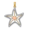 14ct Two tone Gold Small Sea shell Nautical Starfish Cut out With Pink Star Center and Tri color Charm Pendant Necklace Measures 25x20.95mm Wide 1.9mm Thick Jewelry Gifts for Women