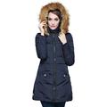 Orolay Women's Winter Down Jacket Hooded Faux Fur Trim Coat Navy M