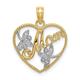 14ct Two tone Gold Beaded Love Heart Pendant Necklace With Mom White Double Leaf Center High Polish and Two color Measures 19.6x16.8mm Wide Jewelry Gifts for Women