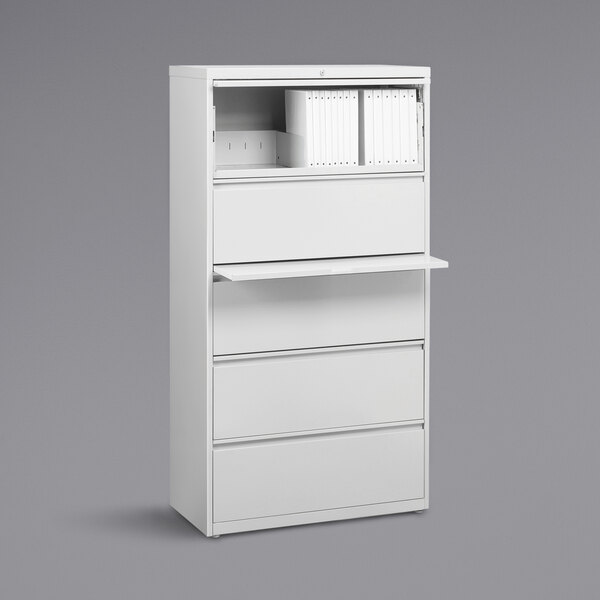 Hirsh Industries 23699 HL8000 Series White Five-Drawer Lateral File Cabinet with Roll Out Binder Storage - 30" x 18 5/8" x 67 5/8"