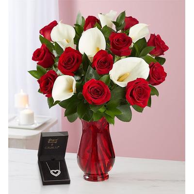 1-800-Flowers Flower Delivery Red Rose & Calla Lily Bouquet W/ Red Vase & Necklace