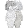 Simple Joys by Carter's Unisex Baby Long-Sleeve Infant-and-Toddler-Bodysuits, Grau/Weiß, 0 Monate (5er Pack)