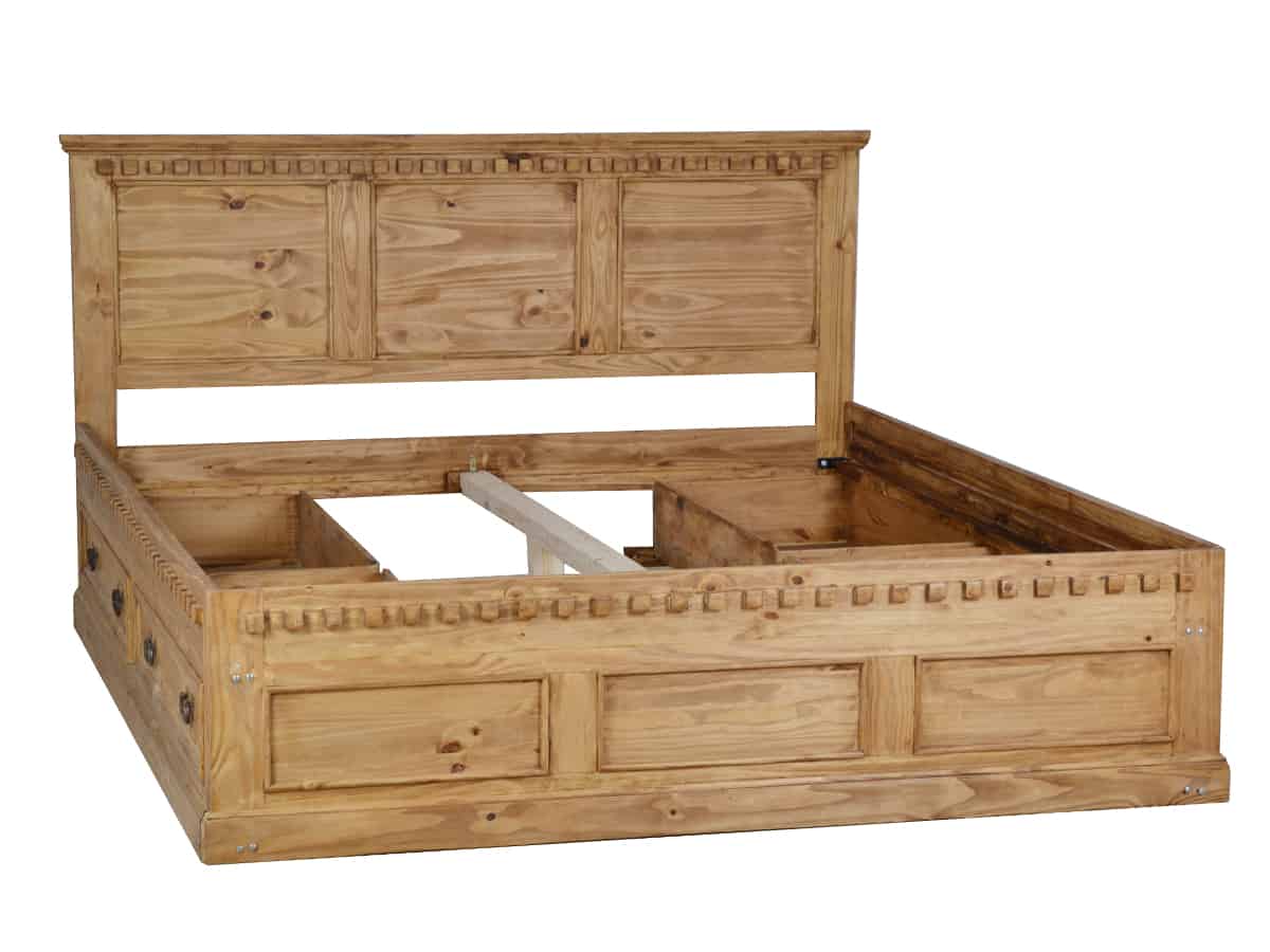 MiaMöbel Mexico Bett mit Stauraum 180x200cm Massivholz Pinie Landhaus Mexiko Möbel Mexikanisch Image